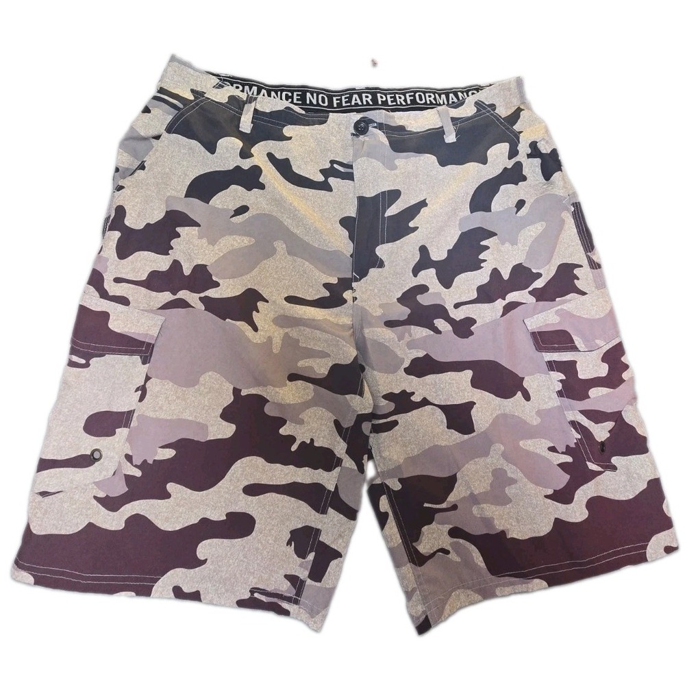 No Fear Shorts Mens 38 Camo Cargo Performance Stretch Mesh Lined Quick Dry Tech